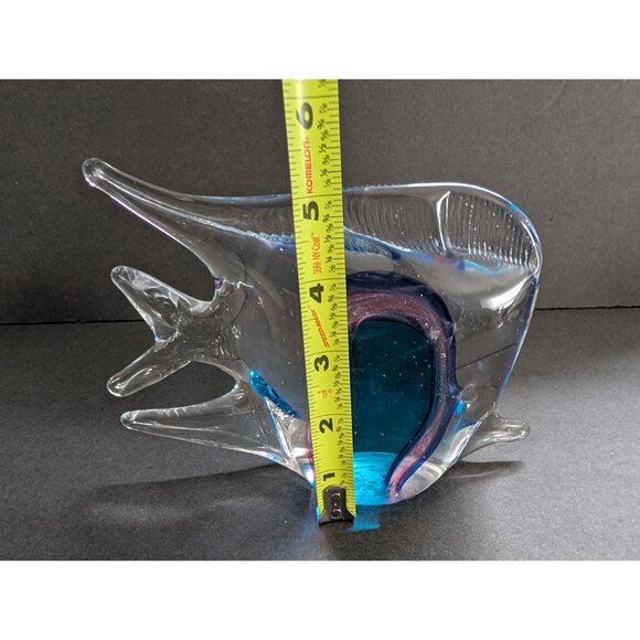 Large Murano Glass Fish Figurine With Blue & Pink Swirls - Picture 9 of 9